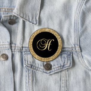 Monogram H, elegantes goldenes Drehbuch Button