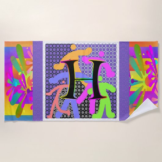Monogram H Fun Figures Beach Handtuch (Vorderseite)