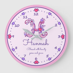 Monogram H Hannah hearts name meaning clock Große Wanduhr
