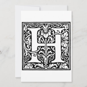 Monogram H Initial Black and White Floral Feiertagskarte