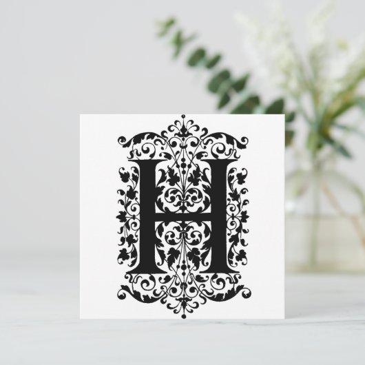 Monogram H Initial Black and White Floral Pattern (Stehend Vorderseite)