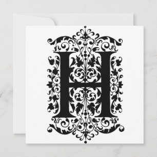 Monogram H Initial Black and White Floral Pattern