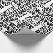 Monogram H Initial Black and White Floral Pattern Geschenkpapier (Ecke)