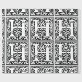 Monogram H Initial Black and White Floral Pattern Geschenkpapier (Flach)