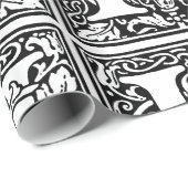 Monogram H Initial Black and White Floral Pattern Geschenkpapier (Rolleneckpunkt)