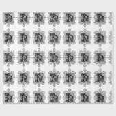 Monogram H Initial Black and White Floral Pattern Geschenkpapier (Flach)