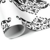 Monogram H Initial Black and White Floral Pattern Geschenkpapier (Rolleneckpunkt)