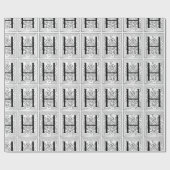 Monogram H Initial Black and White Floral Pattern Geschenkpapier (Flach)