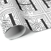 Monogram H Initial Black and White Floral Pattern Geschenkpapier (Rolleneckpunkt)