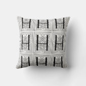 Monogram H Initial Black and White Scroll Pattern Kissen (Rückseite)