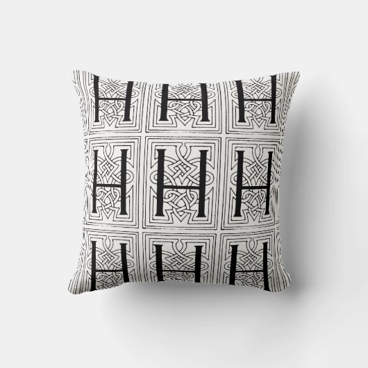 Monogram H Initial Black and White Scroll Pattern Kissen (Rückseite)
