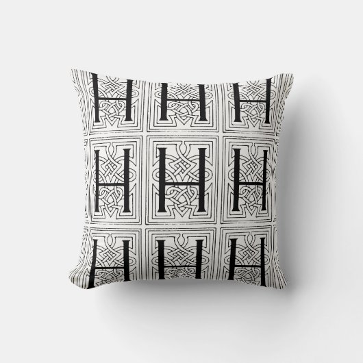 Monogram H Initial Black and White Scroll Pattern Kissen (Vorderseite)