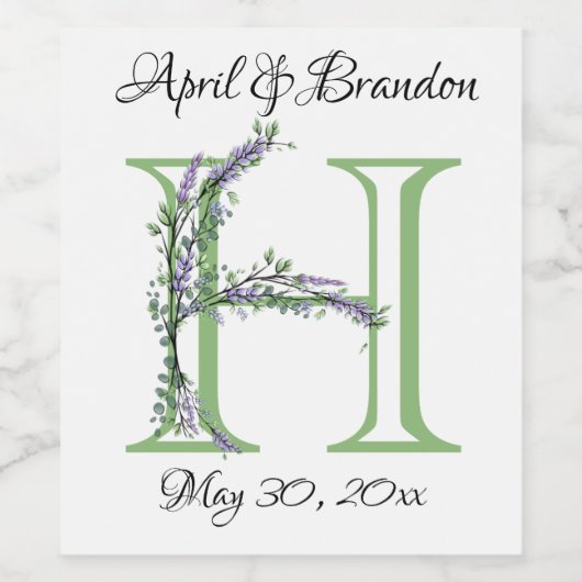 Monogram H Lavendel Eucalyptus Weinetikett (Einzelnes Label)