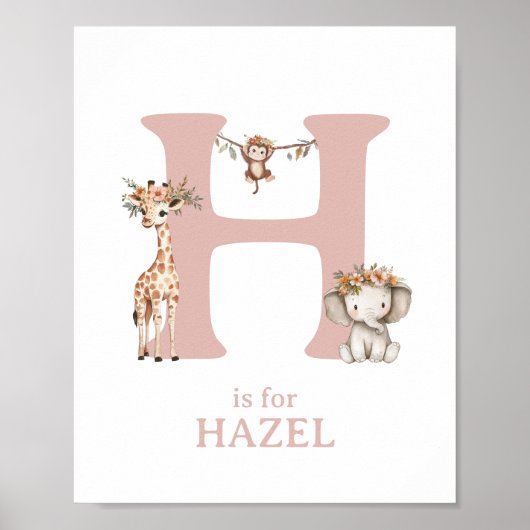 Monogram H Niedlich Safari Animes Kinderzimmer Wal Poster (Vorne)