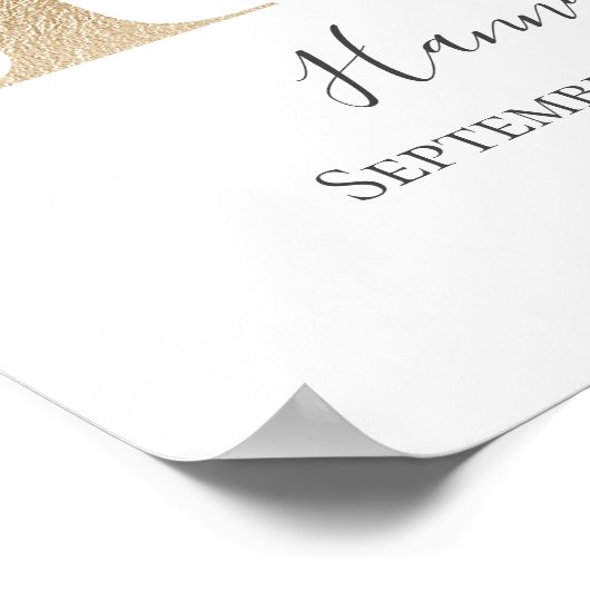 Monogram H Pink White Floral Gold Letter Kinderzim Poster (Ecke)