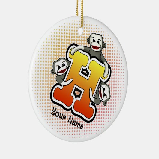 Monogram H Sock Monkey Keramik Ornament (Rechts)