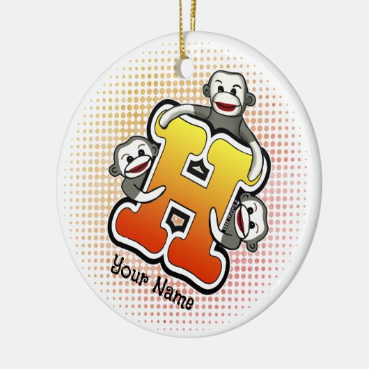 Monogram H Sock Monkey Keramik Ornament (Links)