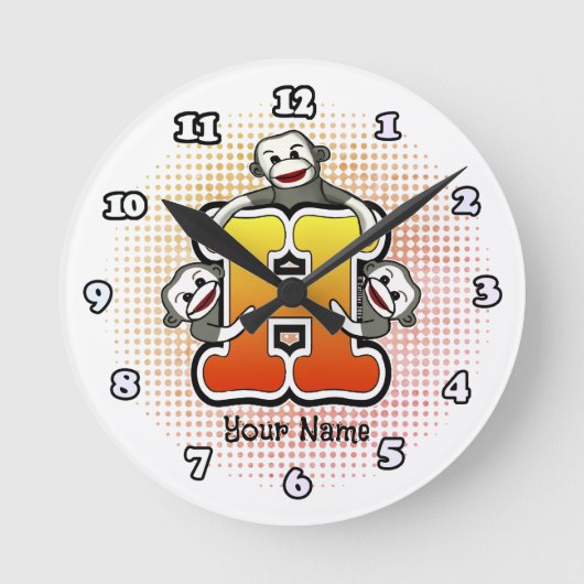 Monogram H Sock Monkey-Uhr Runde Wanduhr (Vorderseite)