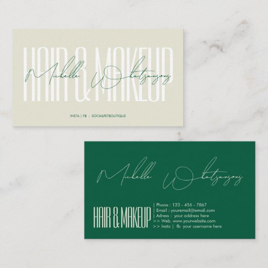 Monogram HAAR & MAKEUP moderne Schrift Visitenkarte (Vorne/Hinten)