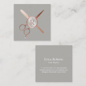 Monogram, Haarstylistin Moderne Rose Gold Grau Sal Quadratische Visitenkarte (Vorne/Hinten)