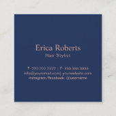 Monogram, Hair Stylist Moderne Rose Gold Navy Blue Quadratische Visitenkarte (Rückseite)