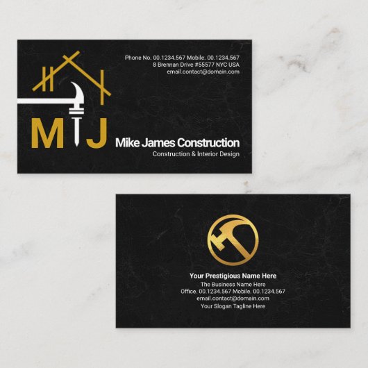 Monogram Hammer Nail A-Frame Pillar Contractor Visitenkarte (Vorne/Hinten)