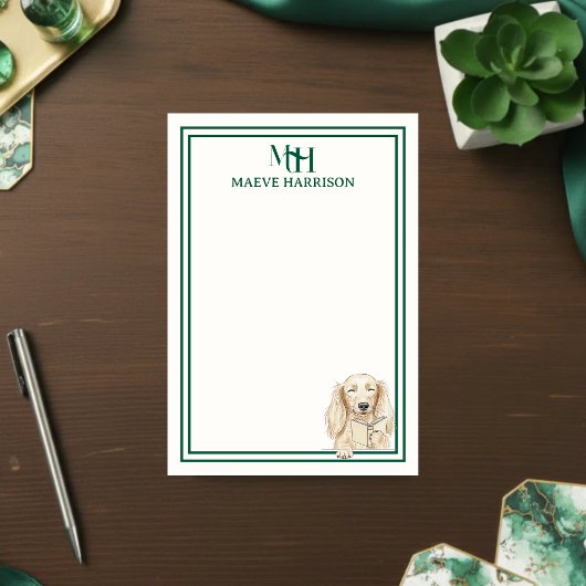 Monogram Hand Drawn Dachshund Reading Post-it Klebezettel