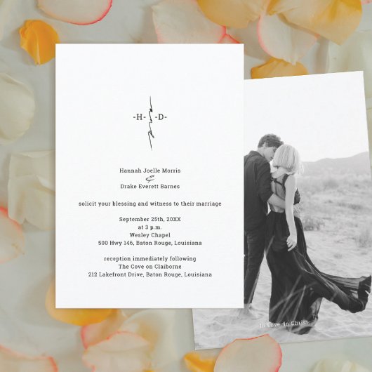 Monogram Hand Letter Chic Cross zentrierte Hochzei Einladung