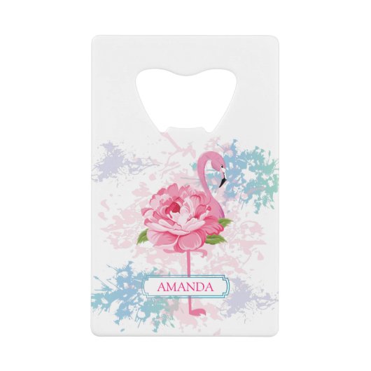 Monogram Handgemalt Flamingo-Design Geldbeutel Flaschenöffner (Vorderseite)