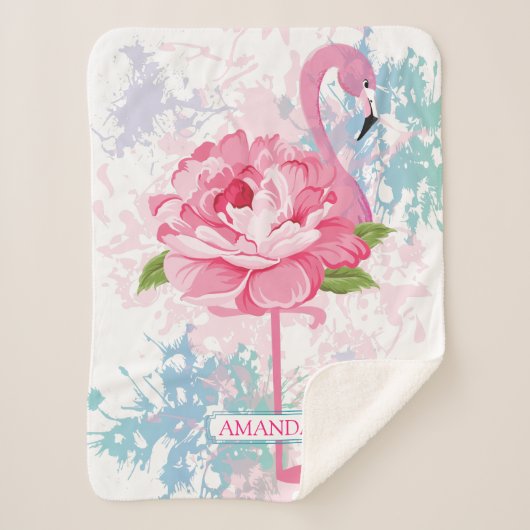 Monogram Handgemalt Flamingo Sherpadecke (Vorderseite)