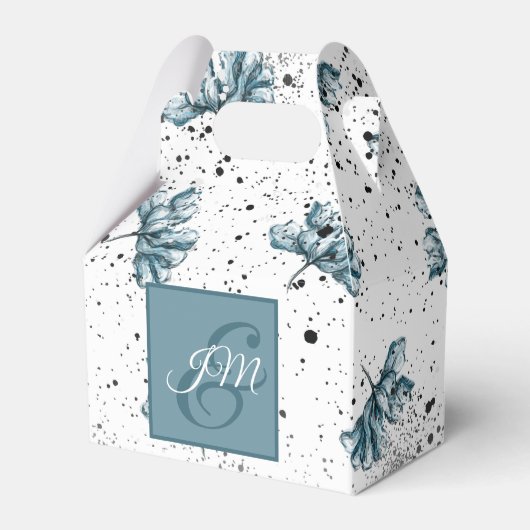 Monogram, handgestrichen, blau blauer Blumenmuster Geschenkschachtel (Vorderseite)