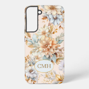 Monogram-Handyhülle Pfirsich Blau Floral Samsung Galaxy Hülle