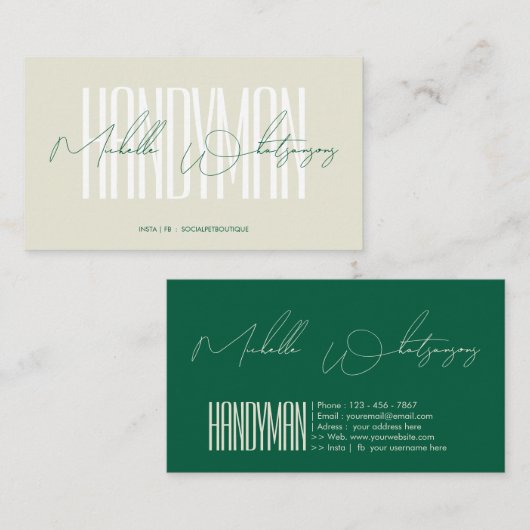 Monogram HANDYMAN moderne Schrift Visitenkarte (Vorne/Hinten)