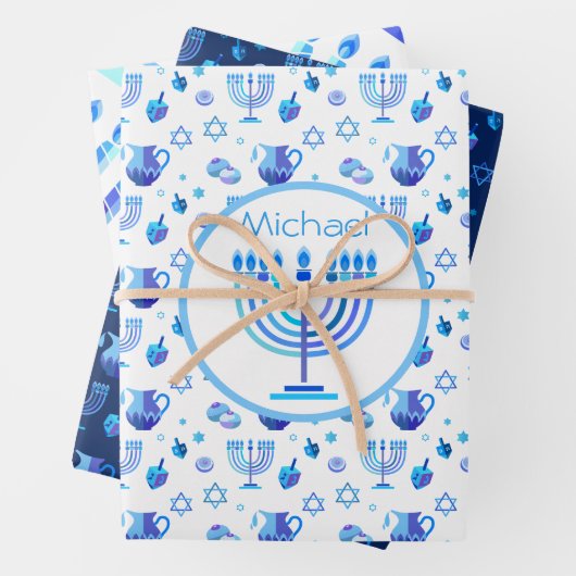 Monogram Hanukkah Festival Menorah Lights Geschenkpapier Set (Beispiel)