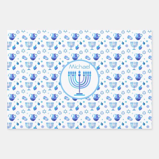 Monogram Hanukkah Festival Menorah Lights Geschenkpapier Set (Vorderseite)