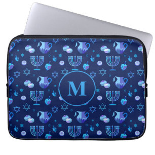 Monogram, Hanukkah, jüdischer Feiertag, Verzierte Laptopschutzhülle