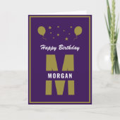 Monogram Happy Birthday any Age Lila White Gold Karte (Vorderseite)