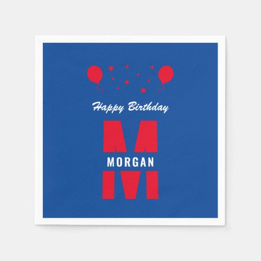 Monogram Happy Birthday any Age Red White Blue Serviette (Vorderseite)