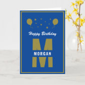 Monogram Happy Birthday jedes Alter Blue White Gol Karte (Gelbe Blume)