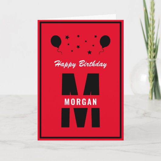 Monogram Happy Birthday Jegliche Altersstufe Rot S Karte (Vorderseite)