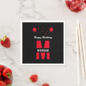 Monogram Happy Birthday Jegliches Alter Schwarz-we Serviette (Beispiel)