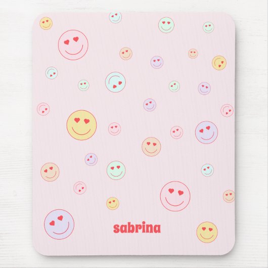 Monogram Happy Face Heart Eye Mousepad (Vorne)