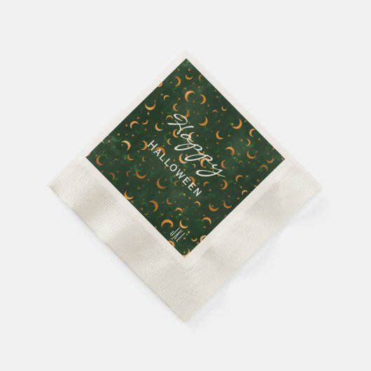 Monogram, Happy Halloween Moons & Stars Cocktail Serviette (Ecke)