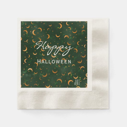 Monogram, Happy Halloween Moons & Stars Cocktail Serviette (Vorderseite)