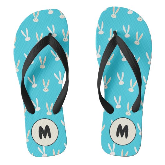 Monogram Happy Oaster Holiday Bunny Pattern Badesandalen (Fußbett)