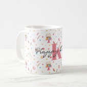 Monogram Happy Oaster Pattern 11oz Kaffeetasse (Vorderseite Links)