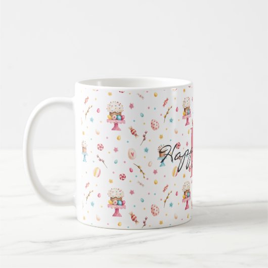 Monogram Happy Oaster Pattern 11oz Kaffeetasse (Links)