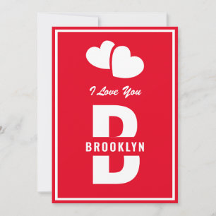 Monogram Happy Valentine's Day Red White Hipster Karte