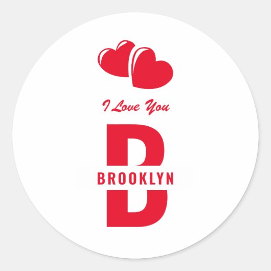 Monogram Happy Valentine's Day White Red Hipster Runder Aufkleber (Vorderseite)