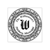 Monogram hat eine runde Filigree-Umgebung mit Name Gummistempel (Prägung)
